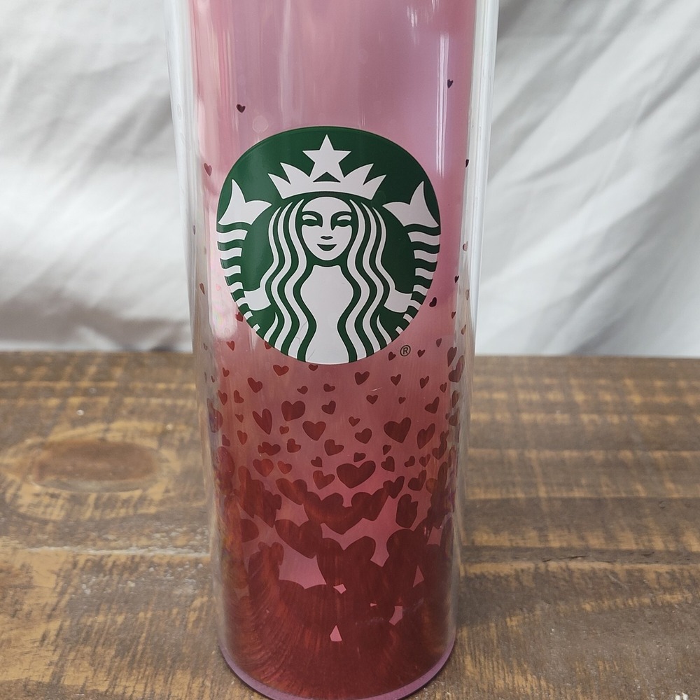 Starbucks Tumbler Valentines Day Tinfoil Hearts Plastic 16 Fl Oz Gift Romantic - Picture 2 of 7